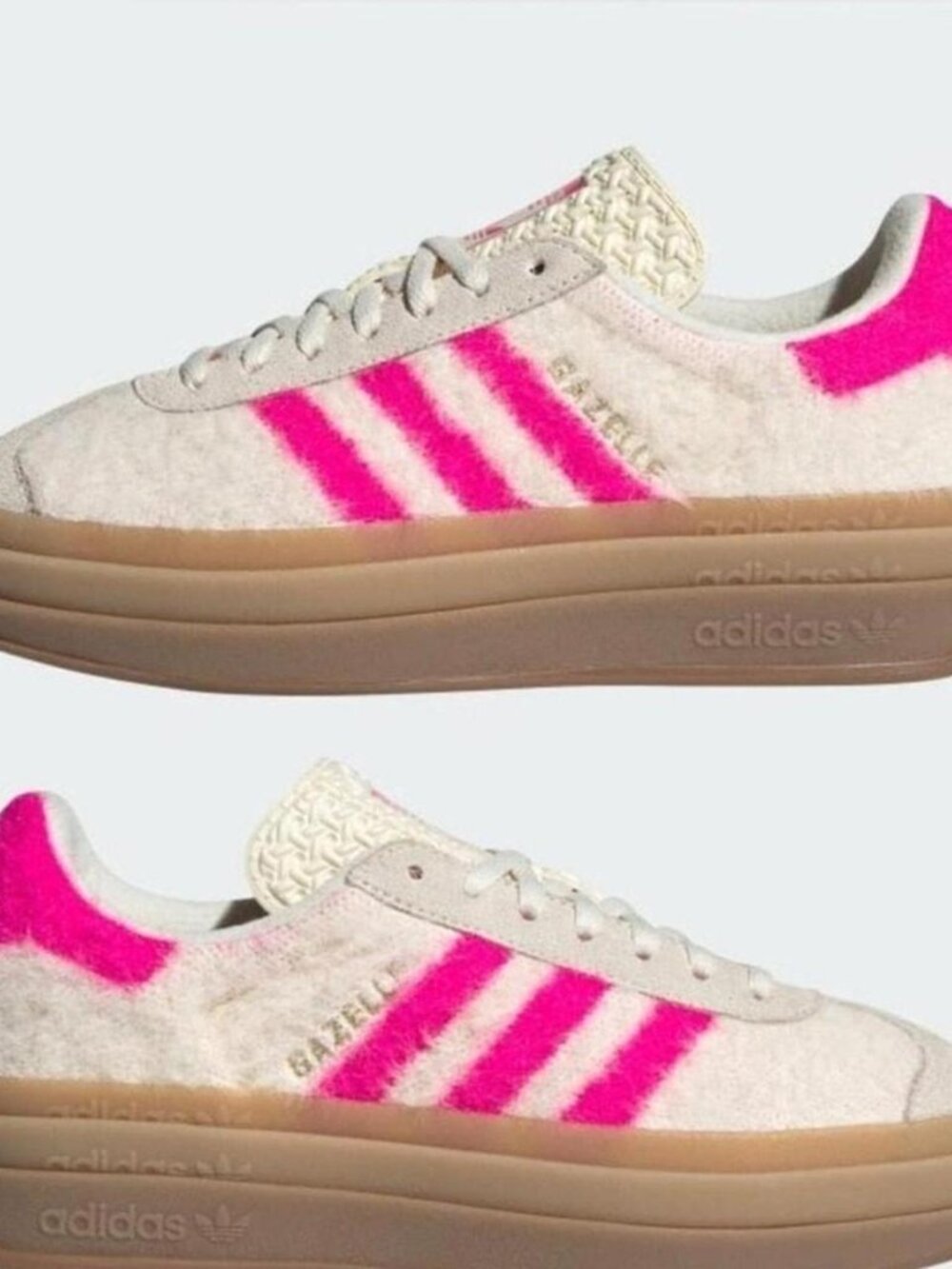 adidas Gazelle Bold Womens 7.5 Cream White Shock Pink Fuzzy JS3908 NWOB Y2K